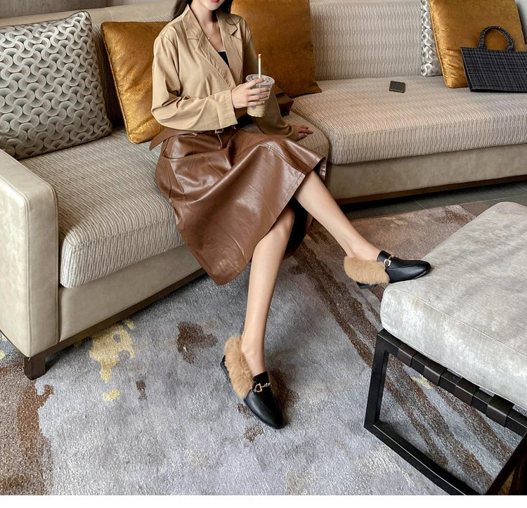 Retro Loafers 2024 Fashion Women's Shoes Autumn and Winter Women Velvet Warm Flat-bottomed Rabbit Fur Leather Shoes - Buy online at  Vibe In Cart.