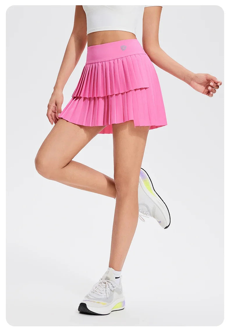 Women's Mini Pleated Sports Skort with Pockets and Double Layer