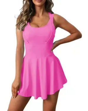 Women's Sleeveless Short Skort Dress with Padding, Nylon Spandex