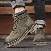 Men's Ankle Height Lace-Up Flat Heel Boots with Bonded Leather Insole and Mesh Lining