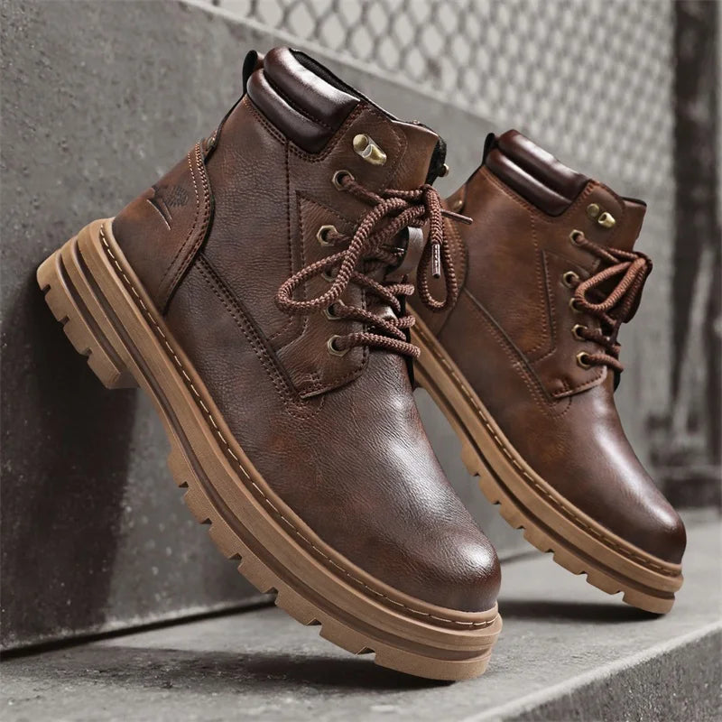 New Autumn Winter Men High Top Shoes Fashion Motorcycle Boots Outdoor Leisure Ankle Boots Comfortable Man Lace-Up Botas Sneakers - Buy online at  Vibe In Cart.