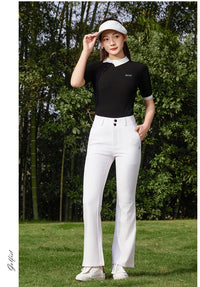 Women's High Waist Flared Golf Trousers Full Length