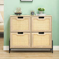 Rattan Shoe Storage Cabinet, Entryway Shoes Cabinet with 4 Flip Doors, Freestanding Shoe Rack with 3 Position Adjustable Shelves - Buy online at  Vibe In Cart.