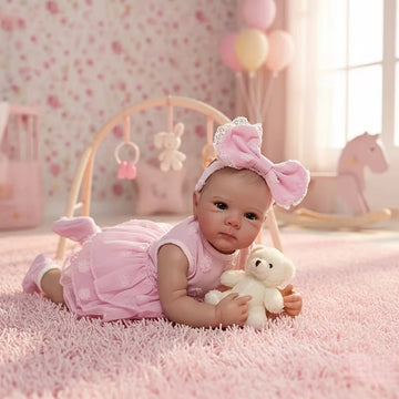 Full Body Vinyl Girl Rebirth Doll with Visible Blood Vessels and Pink Dress