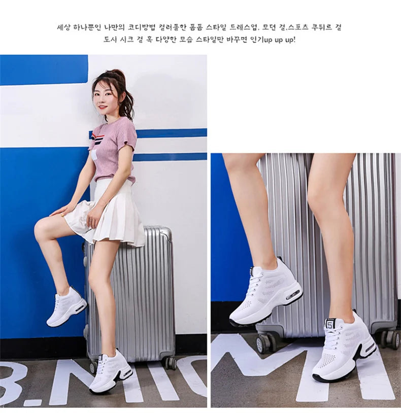 Women's Platform Mesh Lace-Up Sneakers Medium Heel