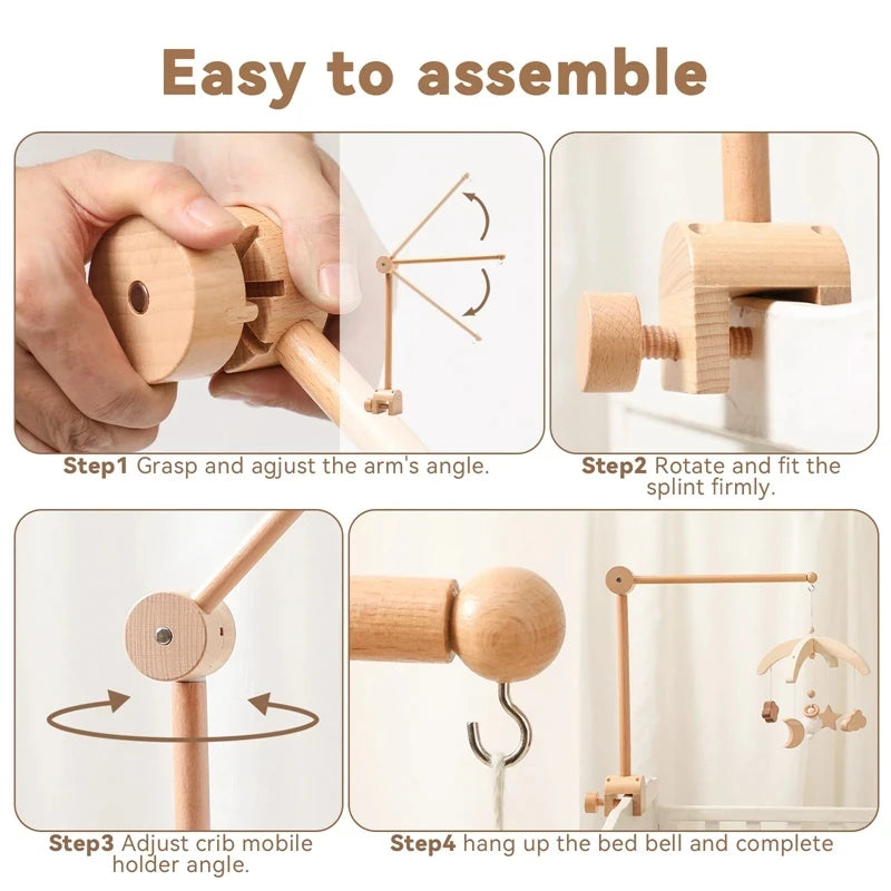 Baby Wooden Bedbell Bracket 0-12 Months Bed Bell Bracket Wooden Mobile Newborn Crochet Bed Bell Hanging Toys Newbaby Rattle Toys