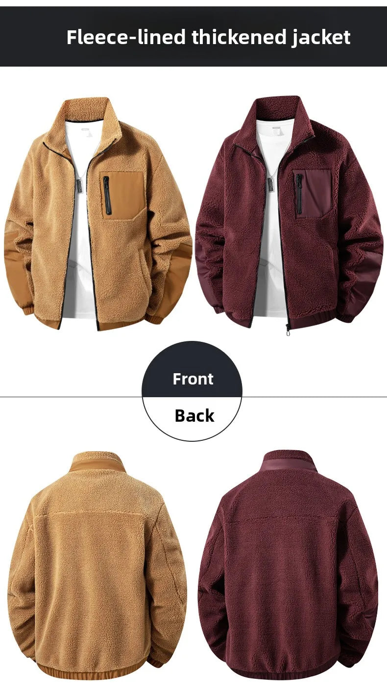 Men's European Size Sherpa Lined Stand Collar Winter Jacket with Thickened Fleece for Outdoor Casual Wear  Street Style Fashion - Buy online at  Vibe In Cart.
