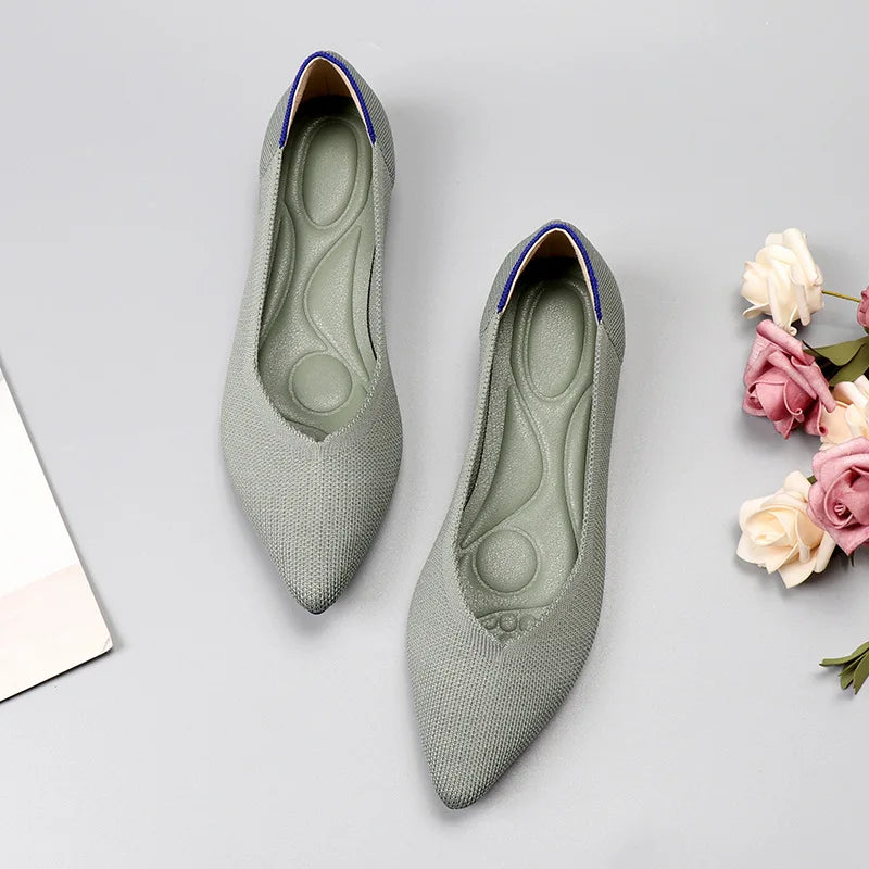 Breathable Polyester Shoes Women Spring Flats Pointy Toe Ballerinas Ladies Stretch Knitted Loafers Daily Casual Shallow Shoes - Buy online at  Vibe In Cart.