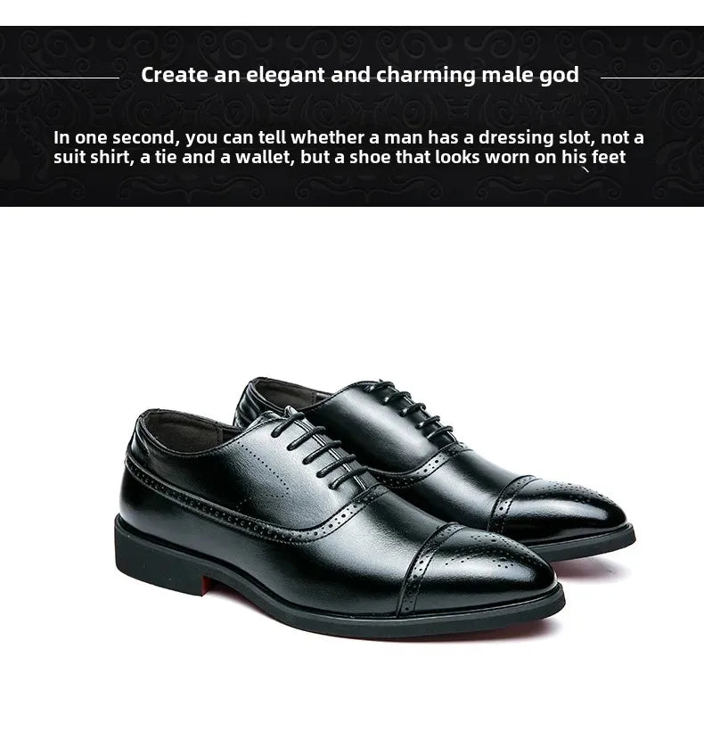 Black Fashionable Oxford Shoes Large Size Casual Business Leather Shoes Wedding Ceremony Shoes Carved Block Design Rubber Sole - Buy online at  Vibe In Cart.