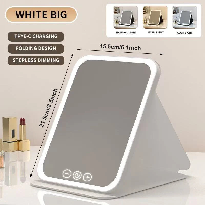 Portable LED Makeup Mirror with 3 Light Colors and Adjustable Brightness