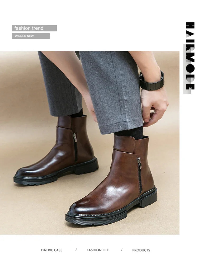 Men Boots New Handmade Dark Brown Pu Leather Ankle Zipper Dress Office Boots for Men - Buy online at  Vibe In Cart.