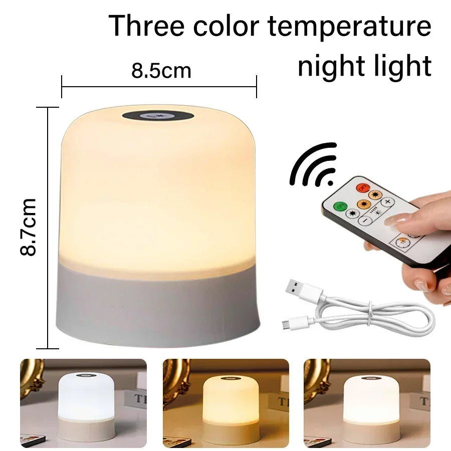 Rechargeable LED Night Light with Remote Control, Touch Switch, Dimmable RGB White