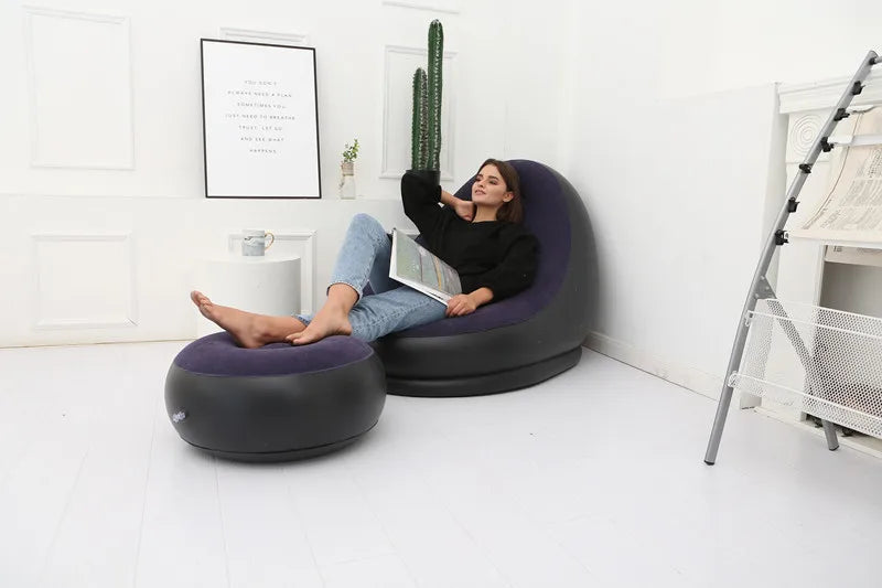 OTAUTAU Inflatable Lounger with Footstool Ottoman Chaise Lounge Recliner Outdoor Portable Camping Couch Garden Chair Pouf SF029 - Buy online at  Vibe In Cart.