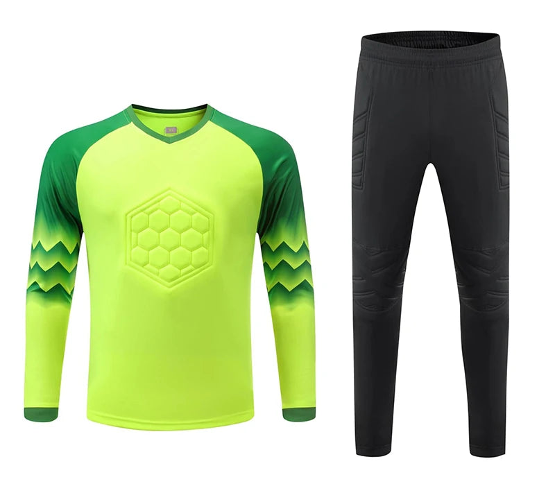 Polyester Spandex Protective Long Sleeve Soccer Goalkeeper Uniform Set with Top and Pants