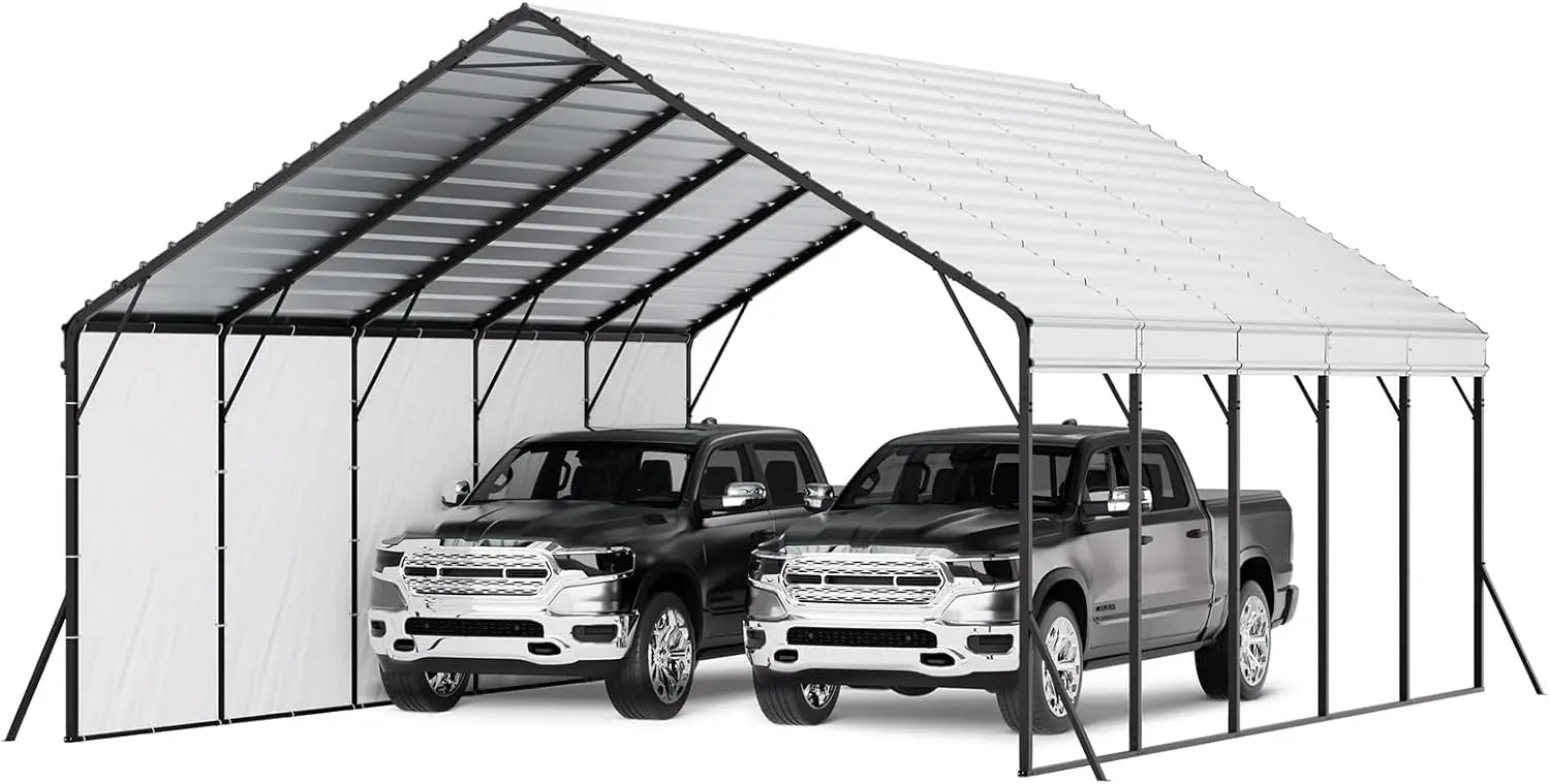 20x24 ft Heavy Duty Metal Carport, Outdoor Car Shelter with Removable PE Sidewalls, Steel Frame Garage for Car, Truck, Boat - Buy online at  Vibe In Cart.