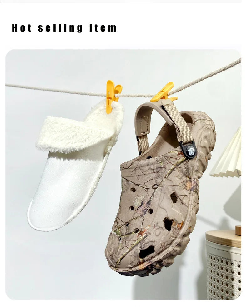 Winter Men Slippers Detachable Warm Furry Home Slippers Casual Outdoor EVA Lightweight Non Slip Perforated Garden Cotton Shoes - Buy online at  Vibe In Cart.