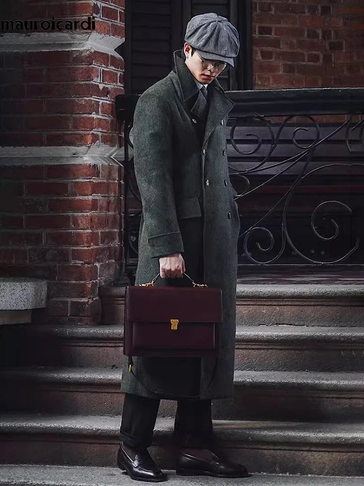 Mauroicardi Autumn Winter Long Warm Green Polo Coat Men Double Breasted Cool Luxury Elegant England Style Wool Blends Overcoat - Buy online at  Vibe In Cart.