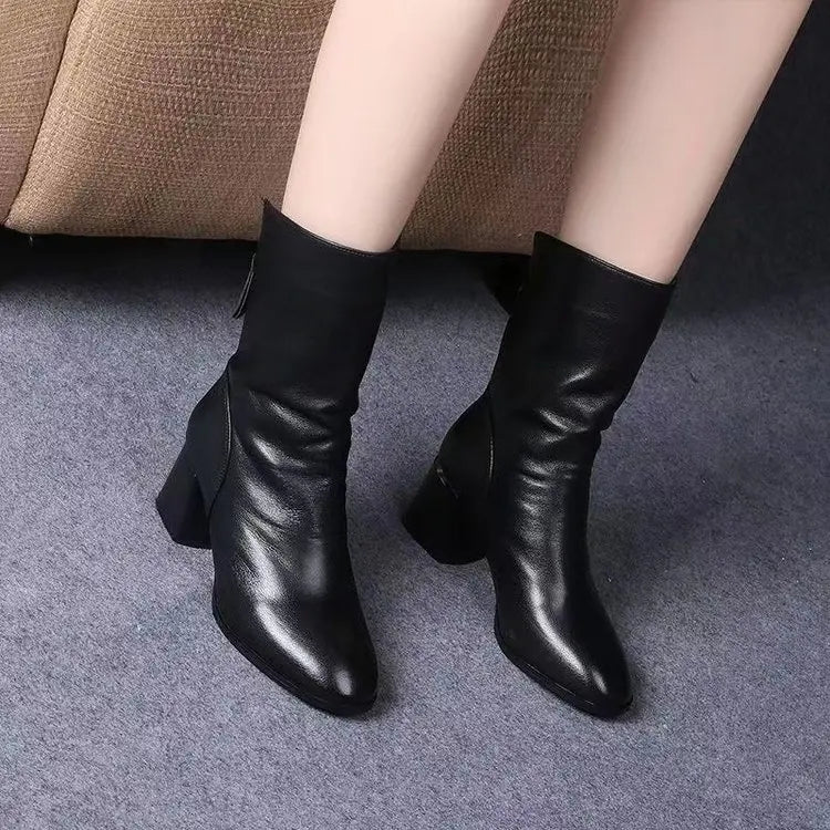 2024 New Women Versatile Leather Boots Fashion antislip high heels female Casual comfortable boot External Wear Trendy shoes - Buy online at  Vibe In Cart.