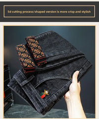 New Fashion winter Autumn Jeans Men's Printed Design Street All-Match Casual Soft Stretch Quality Men's Clothing Skinny Trousers - Buy online at  Vibe In Cart.