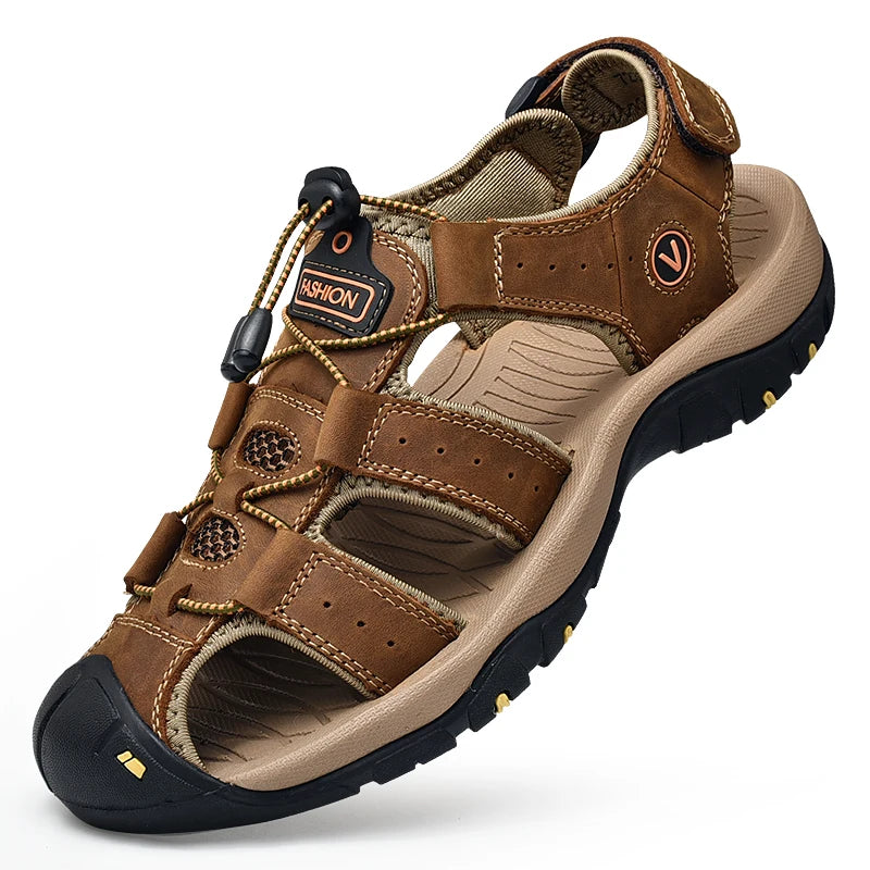 Men's Genuine Leather Sandals Casual Outdoor Beach Roman Style Sizes 38-48