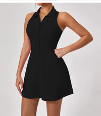 Women's Sleeveless Above Knee Tennis Dress with Front Zipper and Pocket Skort