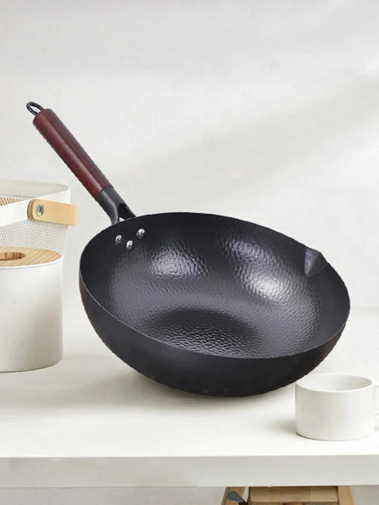 Pure Iron wok cast iron pan Non-coated Pot General use for Gas and Induction Cooker 32cm Chinese Wok Cookware Pan - Buy online at  Vibe In Cart.