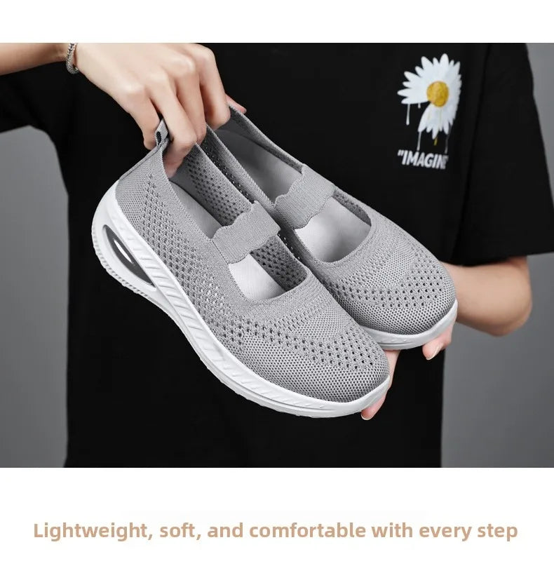 Women's Platform Casual Flats Slip-On Mesh Breathable Walking Shoes