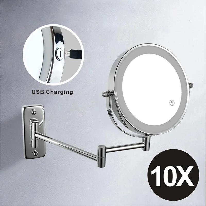 7 Inch Wall Mounted Double Sided Bathroom Mirror with LED Light and Magnifying