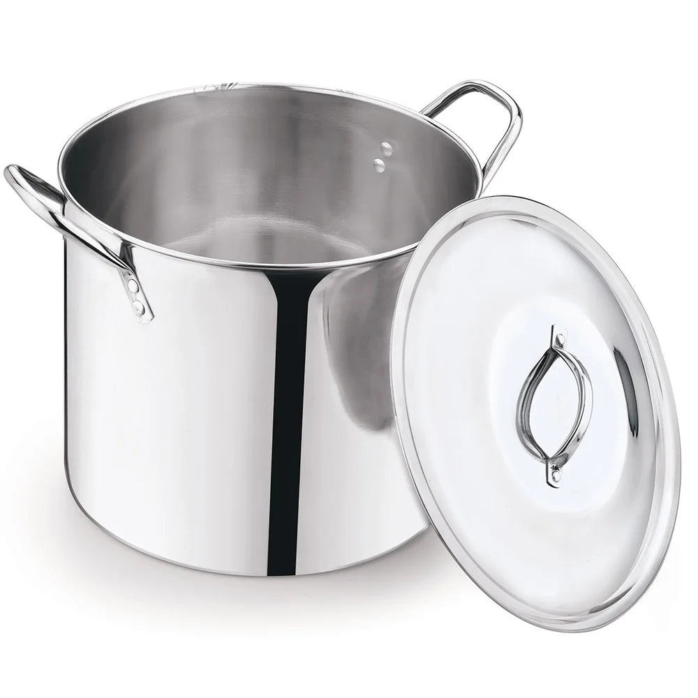 12 Quart Stainless Steel Stock Pot with Metal Lid Stay Cool Handles Heavy Duty Cookware Soup Stew Boiling Ideal Kitchens - Buy online at  Vibe In Cart.