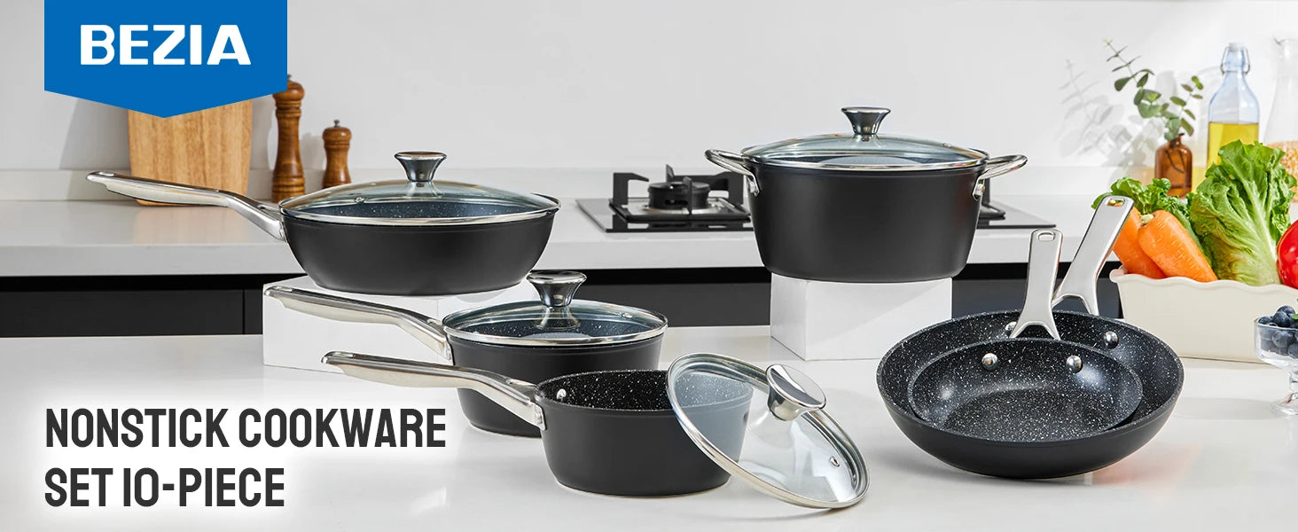 Induction Cookware Nonstick, 10-Piece, BEZIA Pots and Pans Set for Induction Cooktop, Compatible with All Stoves - Buy online at  Vibe In Cart.