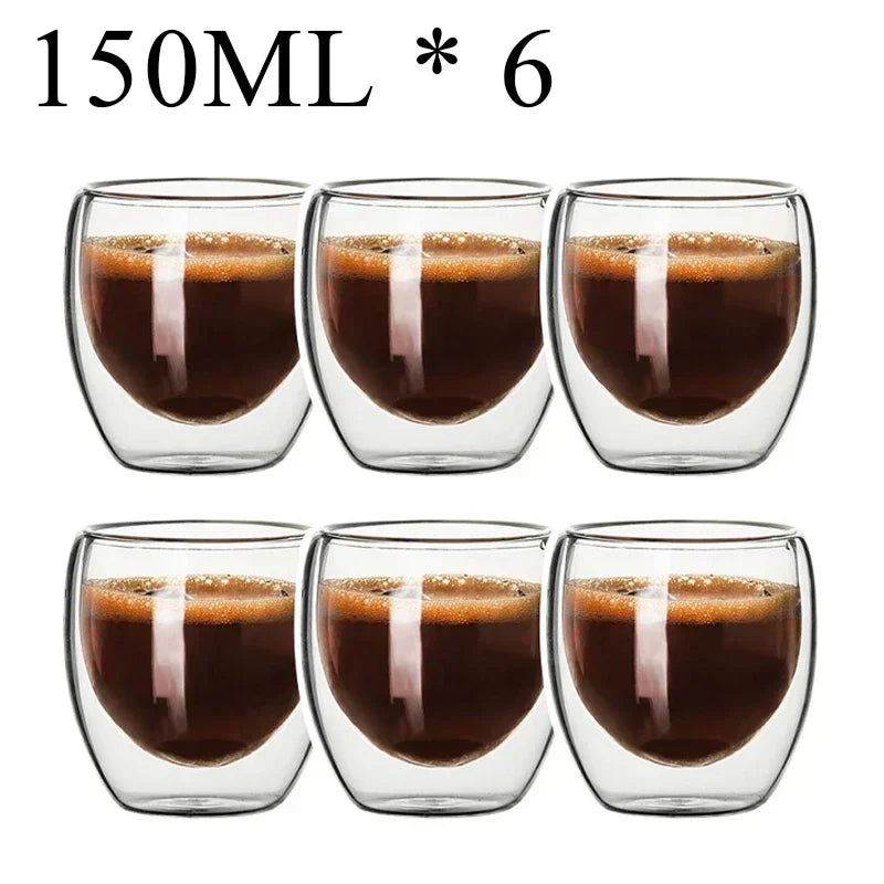 Double Wall High Borosilicate Glass Mug Set, Heat Resistant, 2-18 Pieces