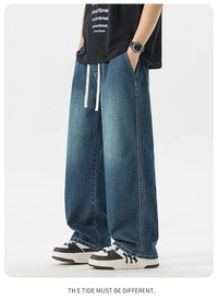 Men's Loose Wide-Leg Straight Casual Baggy Jeans in Black, Grey, and Blue