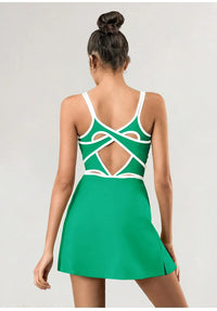 Women Tennis Dress with Inner Short Golf Badminton Skorts Backless Cross Tracksuits Ladies Sleeveless Golf Yoga Dresses S-XL