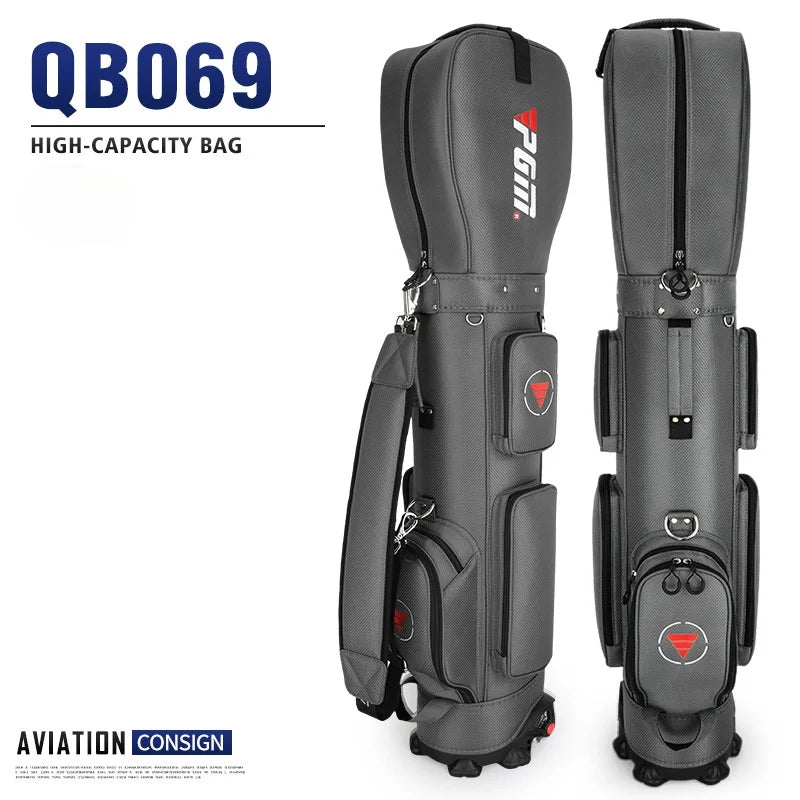 Nylon Golf Bag with Wheels for Aviation, Black and Gray
