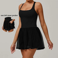 VITALINOVO Womens Tennis Dress with Built in Shorts Golf Dress Square Neck Athletic Outfits Active Dresses Raceback Padded Dress