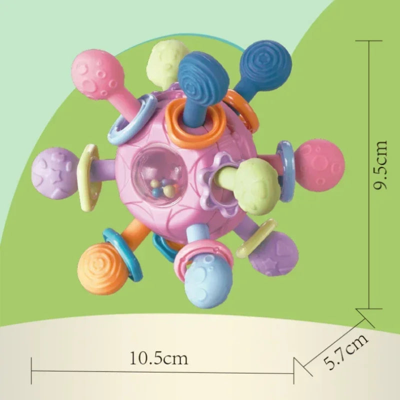 Baby Toys 0 12 Months Rotating Rattle Ball Grasping Activity Baby Development Toy Silicone Teether Baby Sensory Toys for Babies