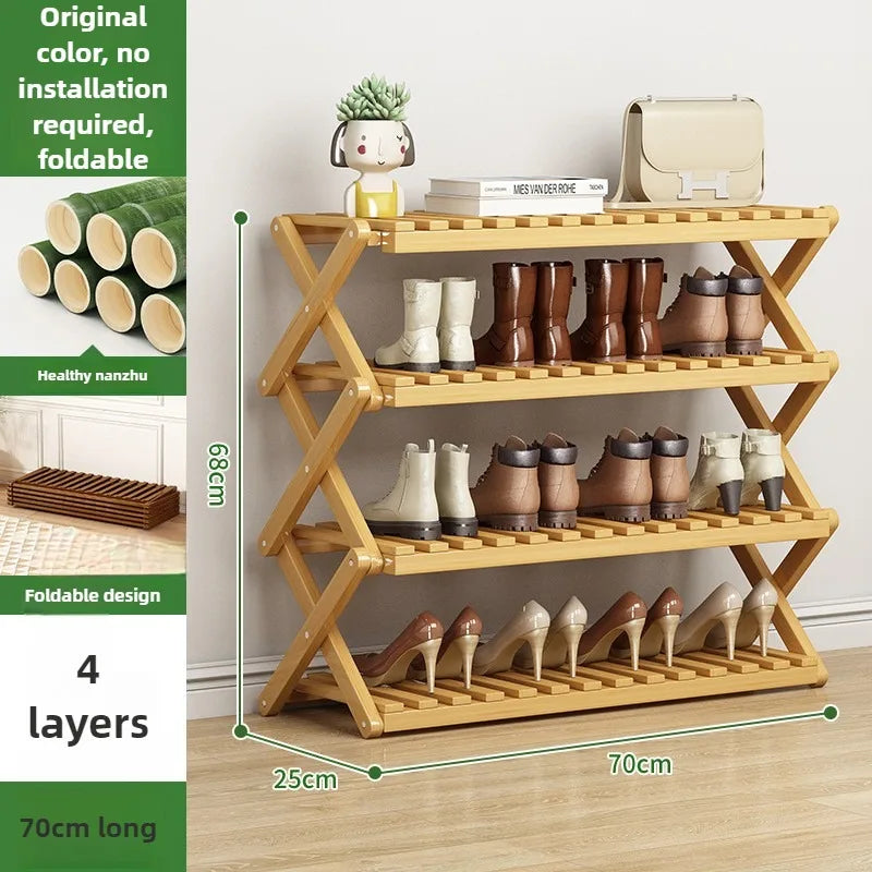 Folding Multi-Level Bamboo Shoe Rack for Living Room Storage