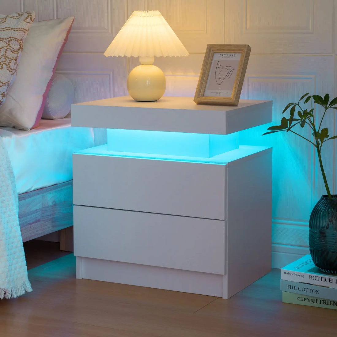 Cubehom LED Nightstands with 2 Drawers, End Table with RGB LED Lights for Bedroom Living Room, White Bedside Table - Buy online at  Vibe In Cart.