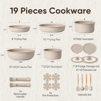 19-Piece Detachable Handle Cookware Set, Non-Stick Induction Compatible Pots and Pans, Oven Safe Taupe - Buy online at  Vibe In Cart.