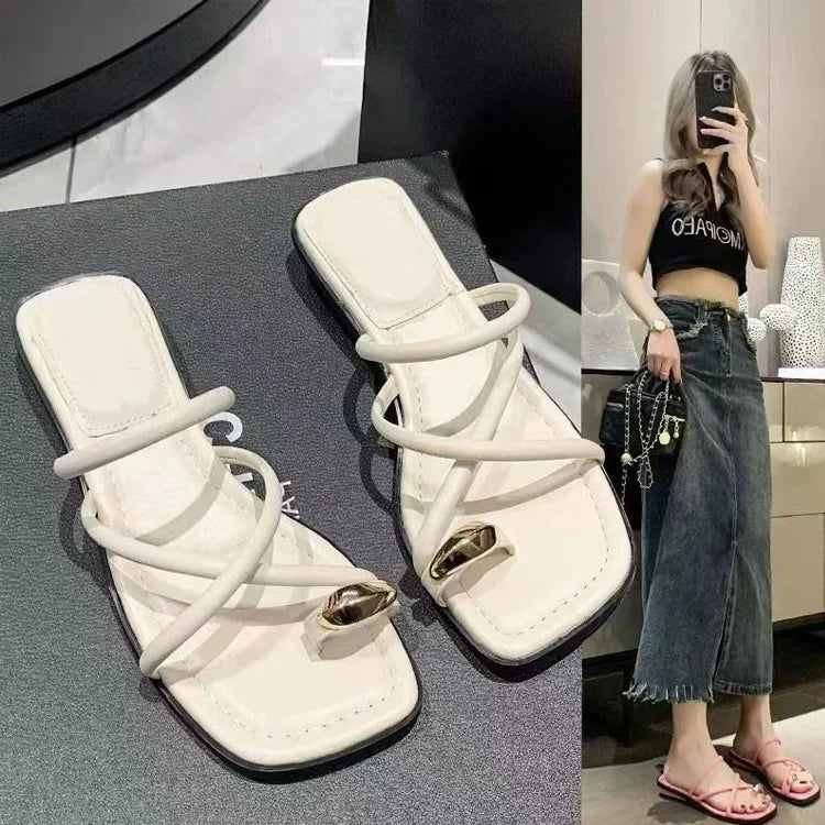 Stylish Women's Cross Strap Slide Sandals Comfortable Lightweight Toe Loop Beach Shoes with Casual Solid Color Design for Summer - Buy online at  Vibe In Cart.