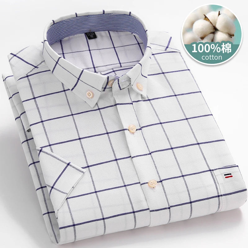Larger Size 7XL 6XL Classic Men's Short Sleeve Shirt 100% Oxford Cotton Casual College Soft Plaid Stripe Solid Business Slim Fit - Buy online at  Vibe In Cart.