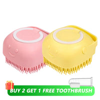 Soft Silicone Pet Bath Brush with Shampoo Dispenser for Dogs and Cats