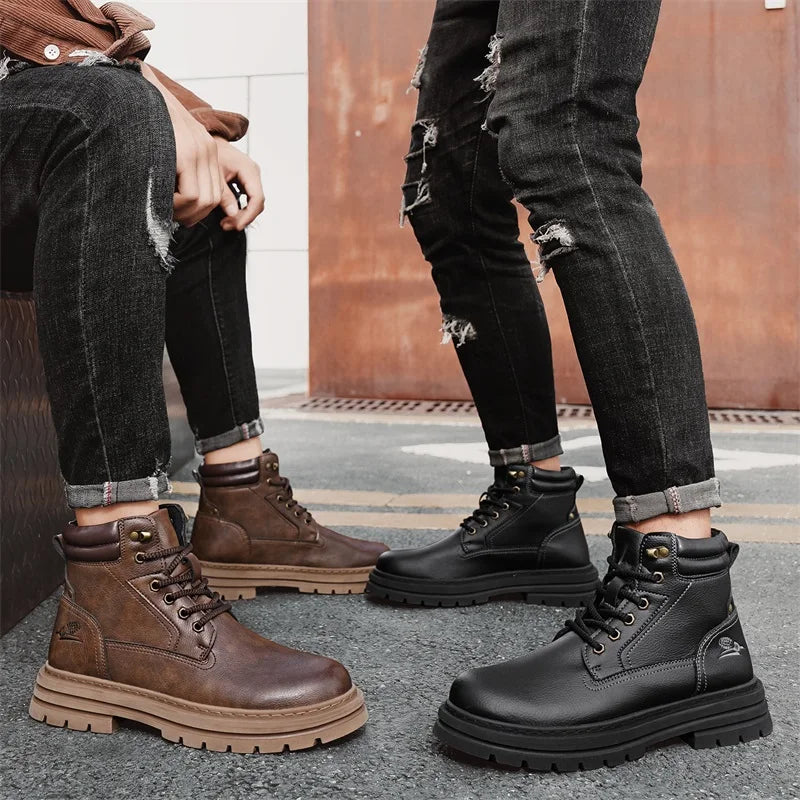 New Autumn Winter Men High Top Shoes Fashion Motorcycle Boots Outdoor Leisure Ankle Boots Comfortable Man Lace-Up Botas Sneakers - Buy online at  Vibe In Cart.