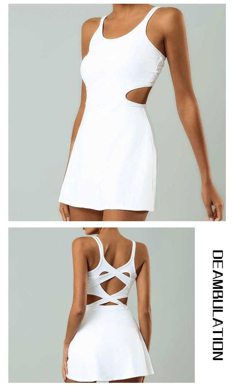 Women's Slim Fit Sleeveless Tennis Dress in Nylon Elastane with Chest Pads