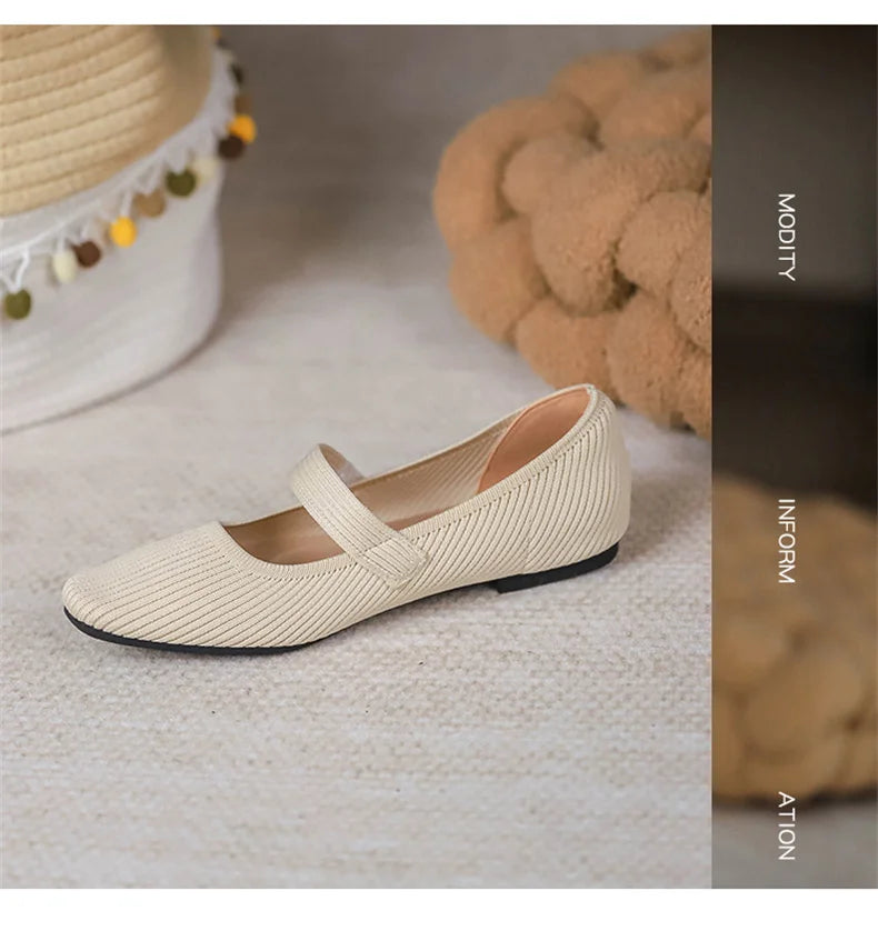 Women's Ankle Strap Weaving Ballerina Flats with Pearl