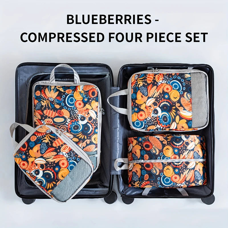 4 Piece Polyester Large Capacity Foldable Compression Packing Cubes Set