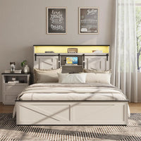 Vabches Bed Frame Queen with 4 Drawer&Storage Headboard Platform Bed Frame with LED Light& Power Strip&Sliding Barn Door Bedroom - Buy online at  Vibe In Cart.