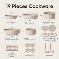19-Piece Detachable Handle Cookware Set, Non-Stick Induction Compatible Pots and Pans, Oven Safe Taupe - Buy online at  Vibe In Cart.