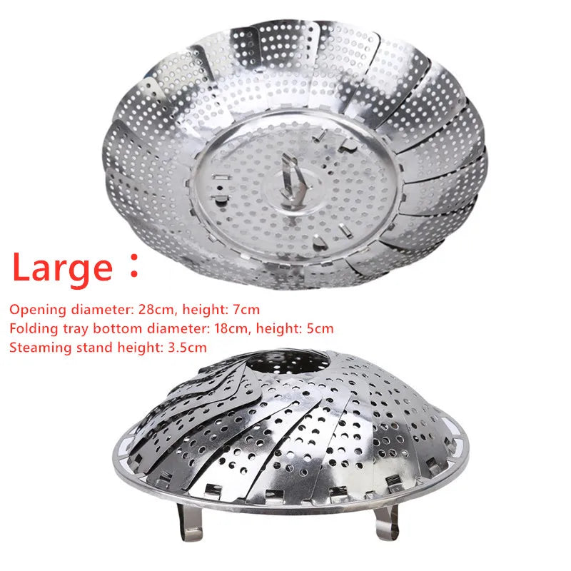 Folding Stainless Food Steamer Vegetable Fruit Food Basket Mesh Steamer Rack Cookware Utensils for Cooking Steam Dia.21/26/28cm - Buy online at  Vibe In Cart.
