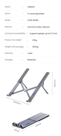 Foldable Aluminum Vertical Laptop Stand with 5-Level Adjustable Height